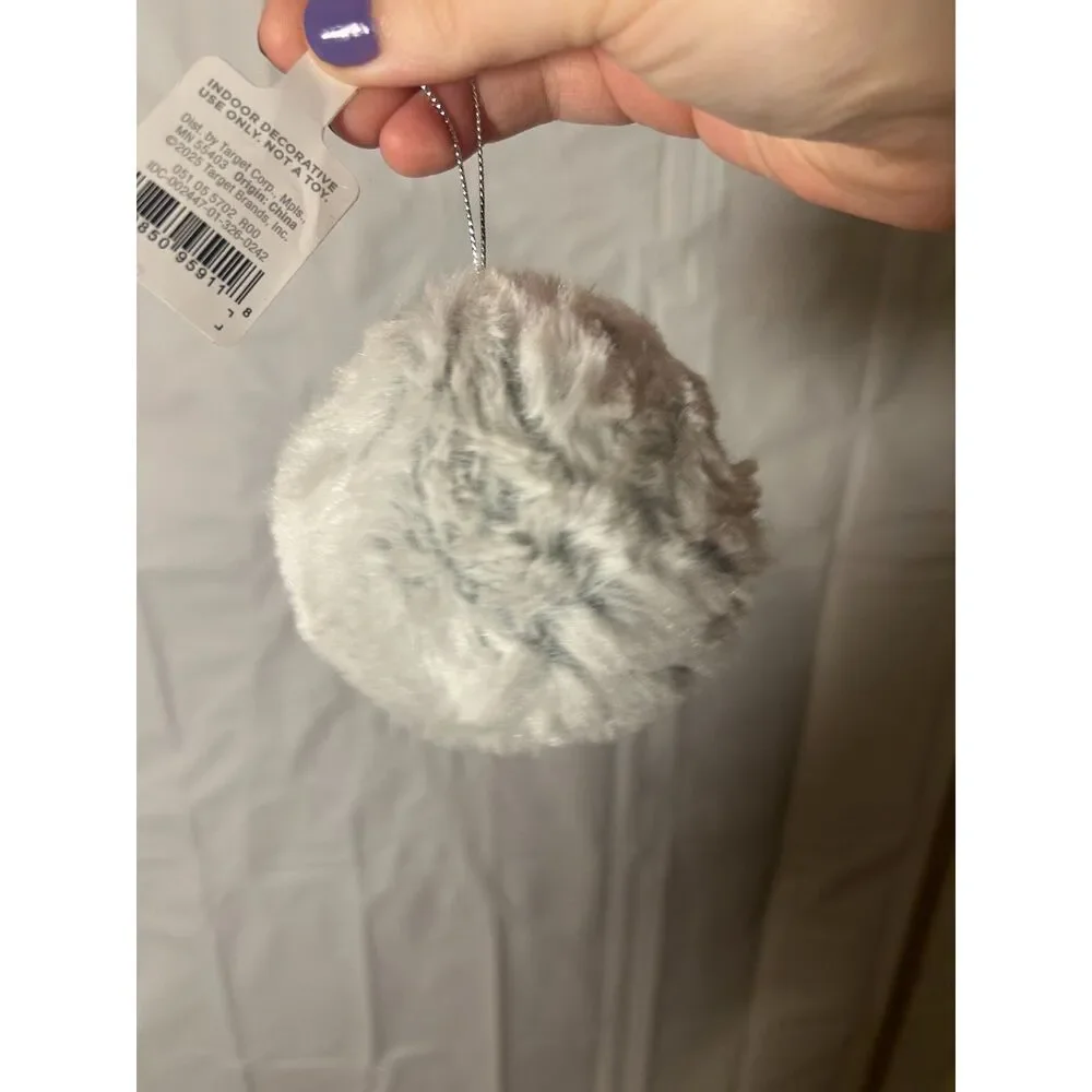 Target Wondershop Gray Faux Fur Ball Christmas Ornament Pom Pom NWT 2025